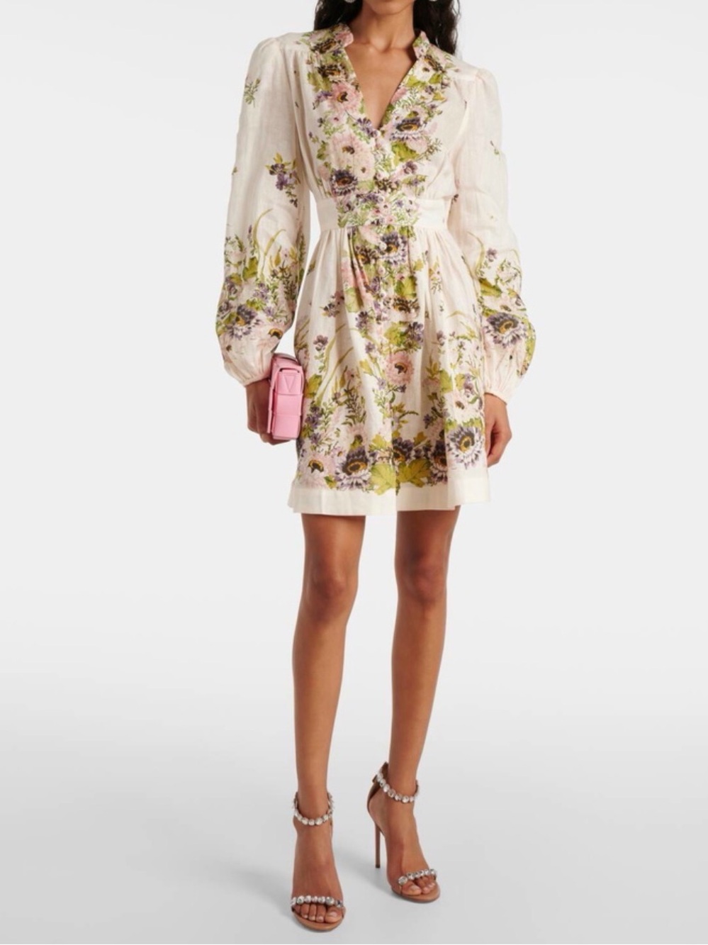 Zimmermann Halliday Plunge floral linen minidress
